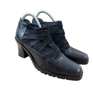 OXMOX Black Leather Ankle Booties Women’s Size 41 Chunky Heel